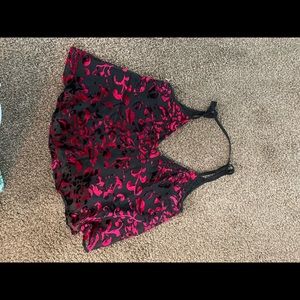 red and black velvet design blouse